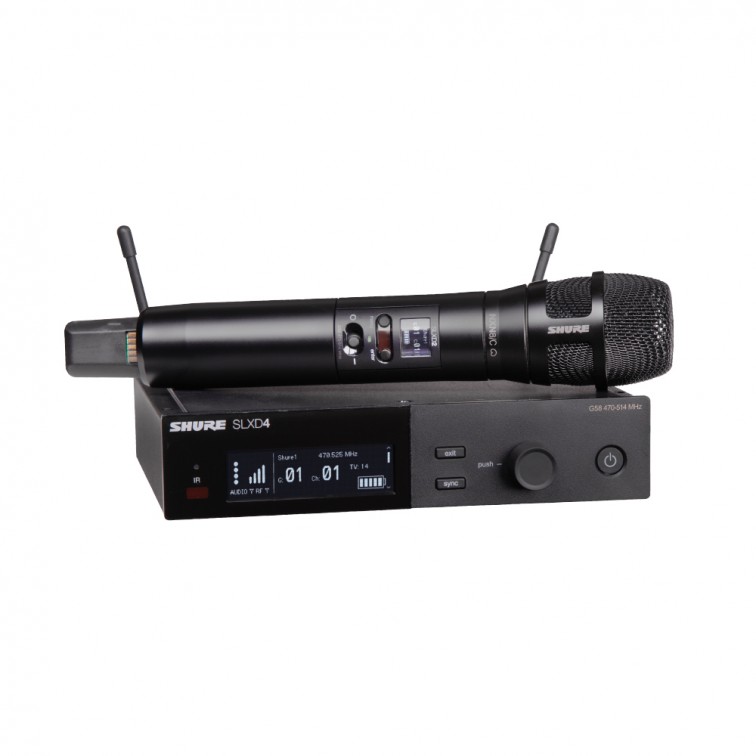 Безжичен вокален микрофон Nexadyne 8/C SHURE SLXD24E/N8CB-H56  – професионален музикален продукт с високо качество за сцена, студио и репетиции