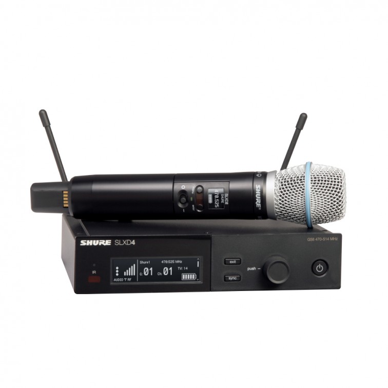 Безжичен вокален микрофон Shure SLXD24E/B87A – професионален музикален продукт с високо качество за сцена, студио и репетиции