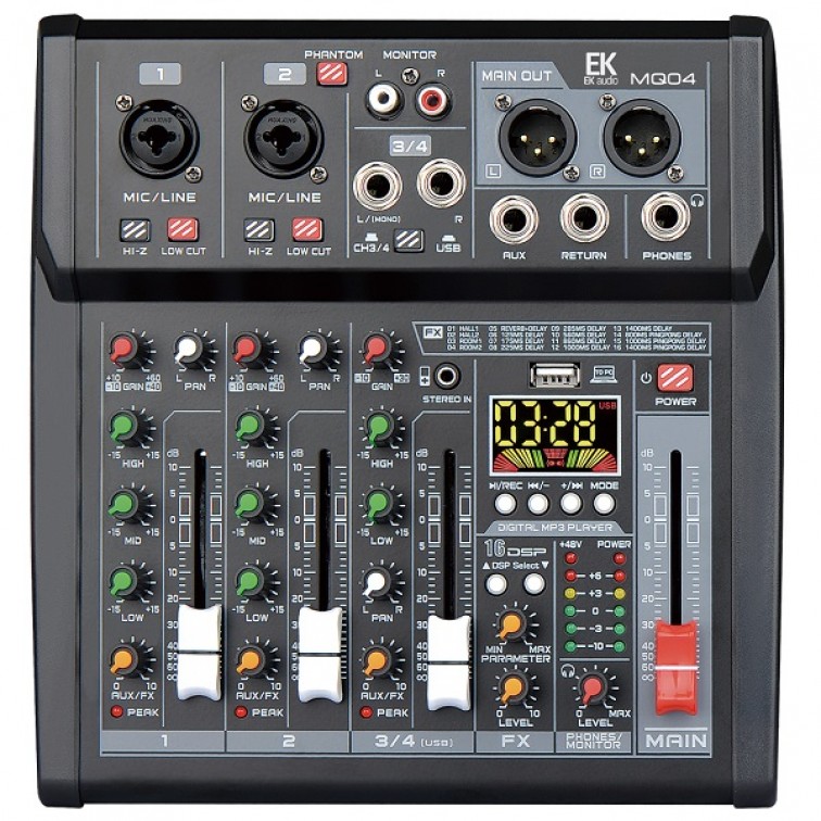 Смесителен пулт EK Audio MQ04 – 2 моно + 2 стерео канала