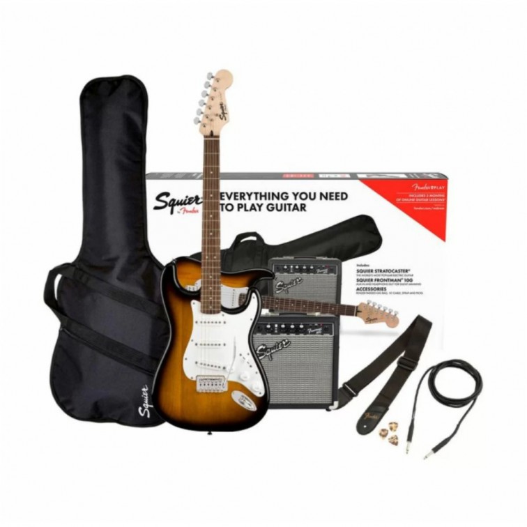 Fender Електрическа китара + кубе и аксесоари Squier Stratocaster Pack Brown Sunburst