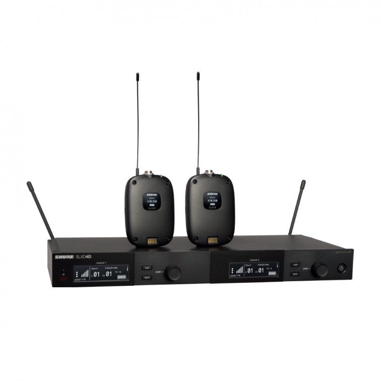 Двойна безжична система с 2 бодипака SHURE SLXD14DE-G59 възмоност за комбинация с различни микрофони, професионален, високо качество звук, за сцена и студио