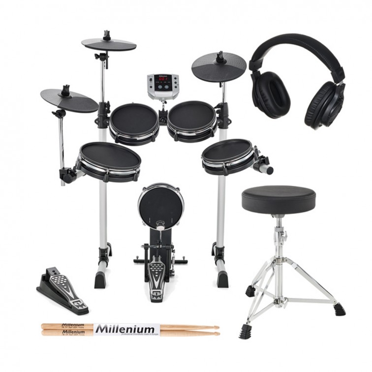 Електронни барабани Millenium MPS-150X Set Bundle + стол, педал, слушалки и палки, високо качество, професионална употреба
